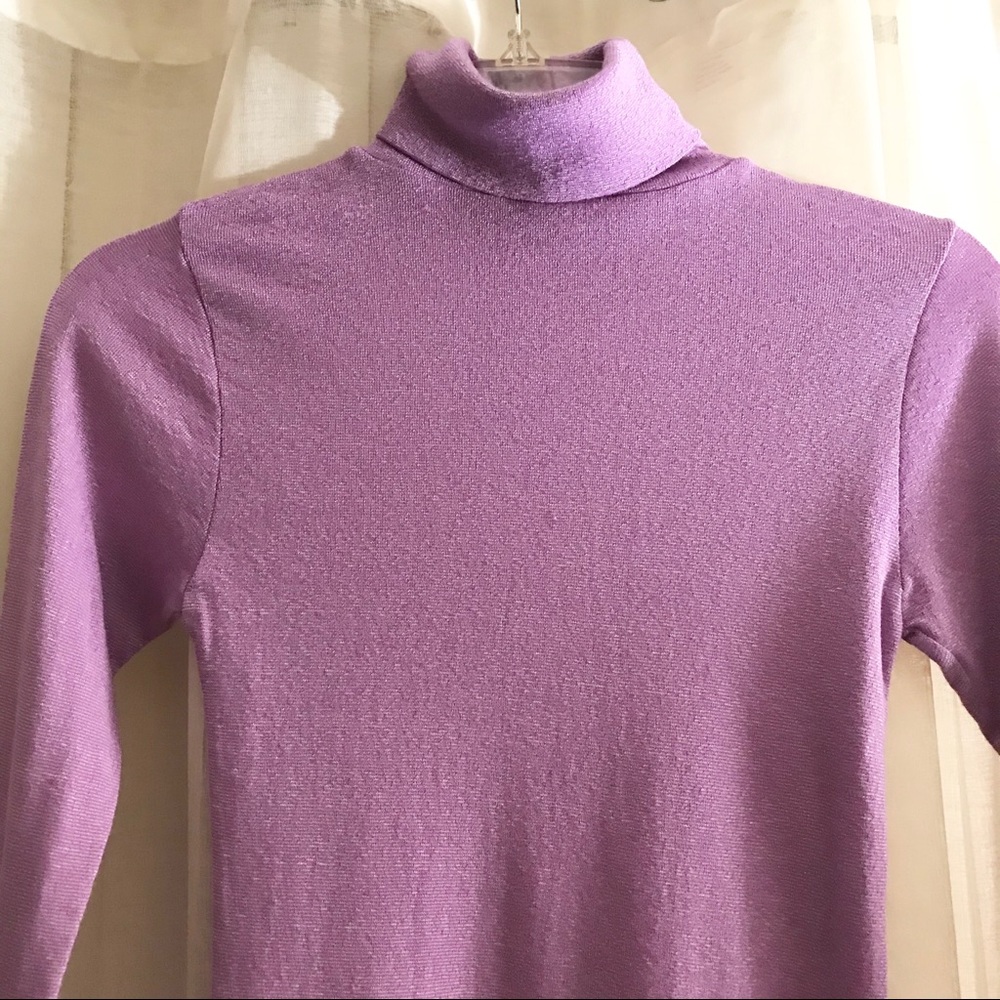 Michael Stars Purple Metallic Fitted Turtleneck